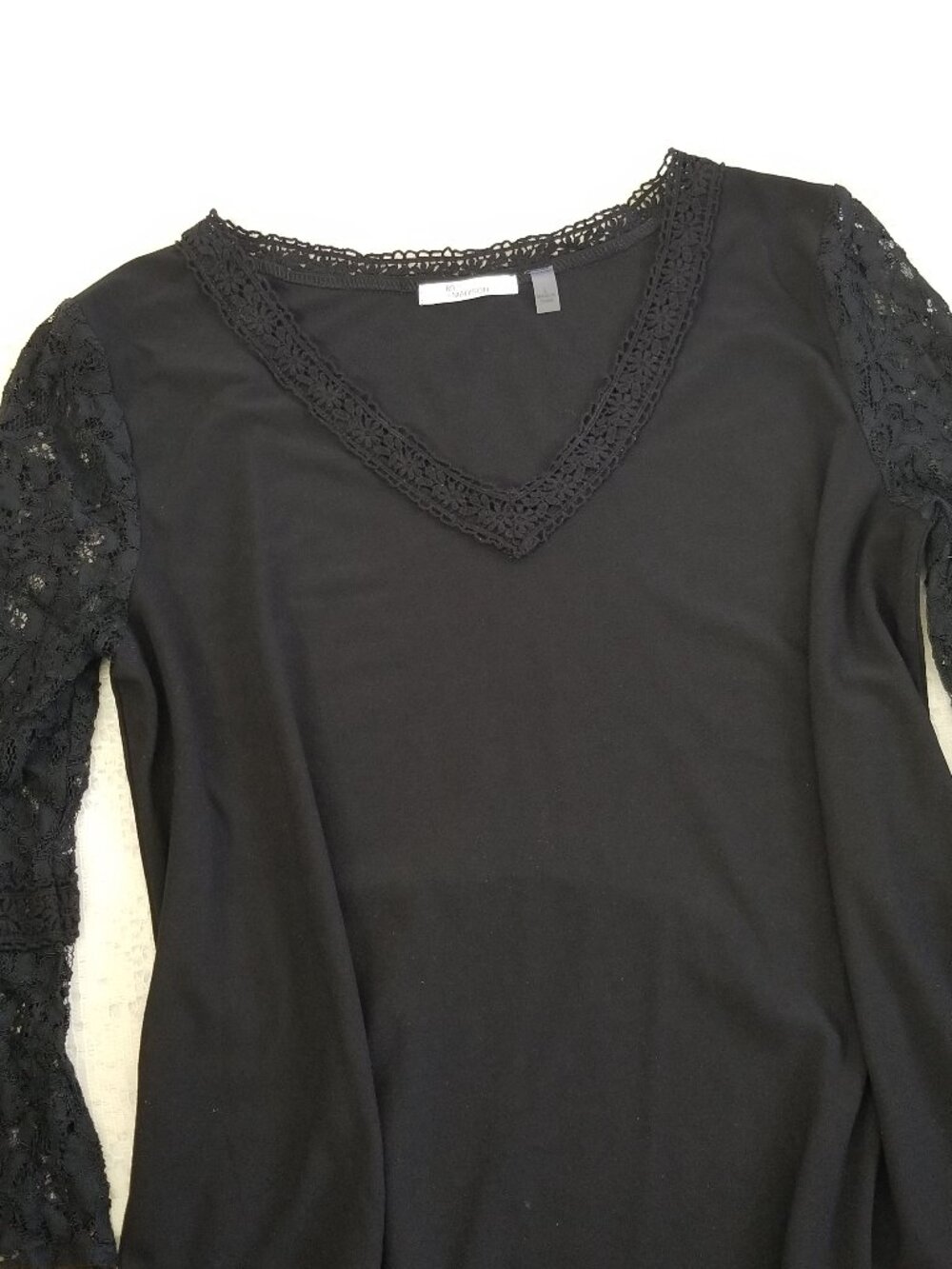 89th & Madison Black Blouse Sheer Lace Sleeves Large